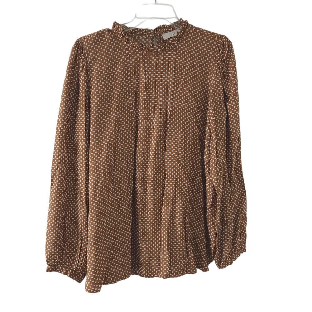 Ann Taylor Loft Blouse Medium Brown White Polkadot Career Shirt Excellent